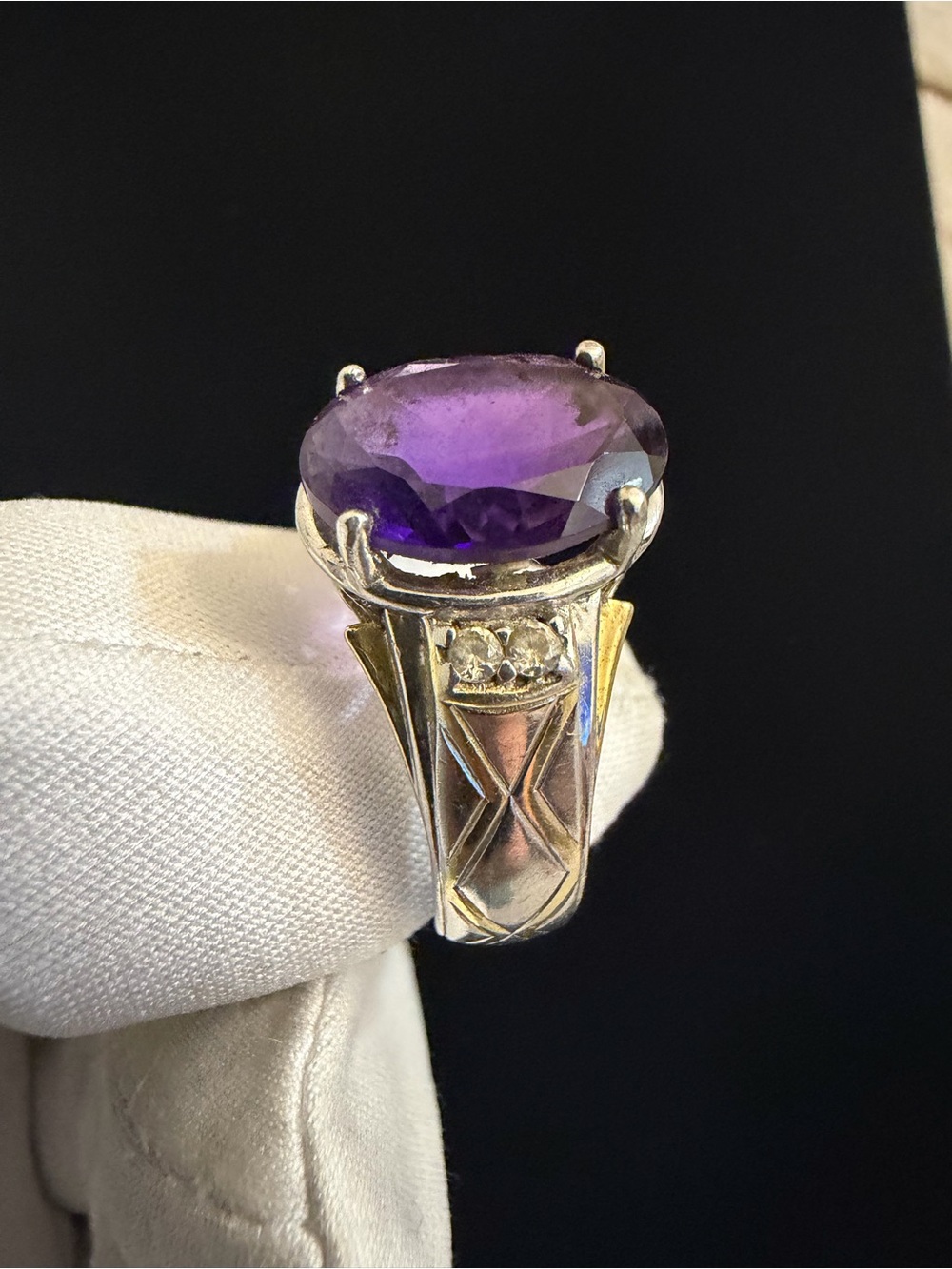 Michael Valitutti NH Amethyst White Sapphire Ring 925 Silver Gold Plate Sz 13